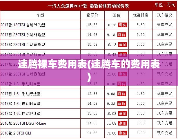 速腾裸车费用表(速腾车的费用表) 速腾裸车费用表(速腾车的费用表)