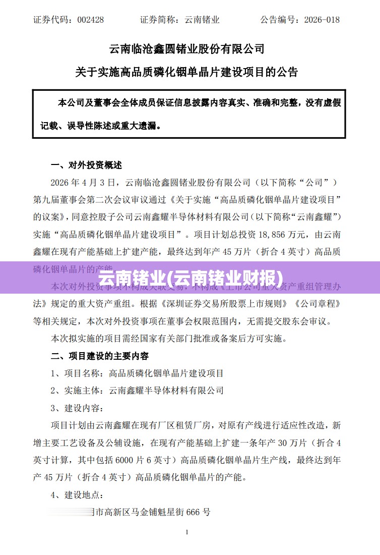 云南锗业(云南锗业财报) 云南锗业(云南锗业财报)
