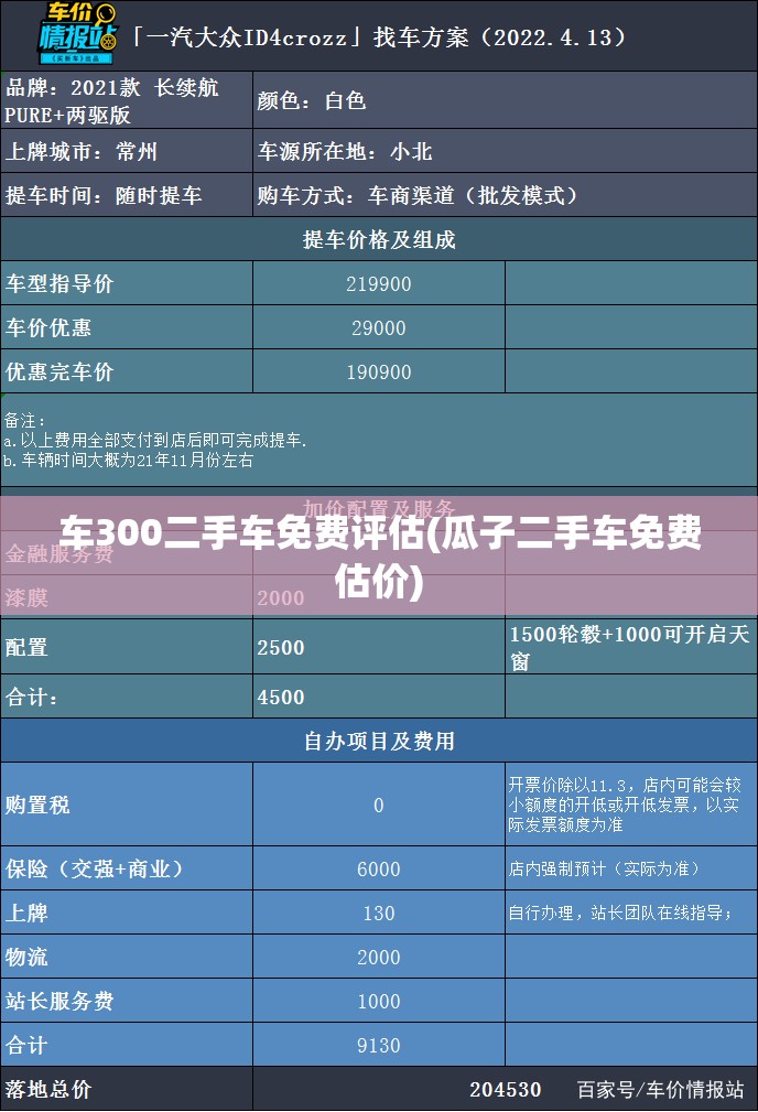 车300二手车免费评估(瓜子二手车免费估价)