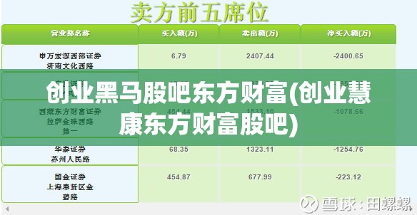 创业黑马股吧东方财富(创业慧康东方财富股吧) 创业黑马股吧东方财富(创业慧康东方财富股吧)