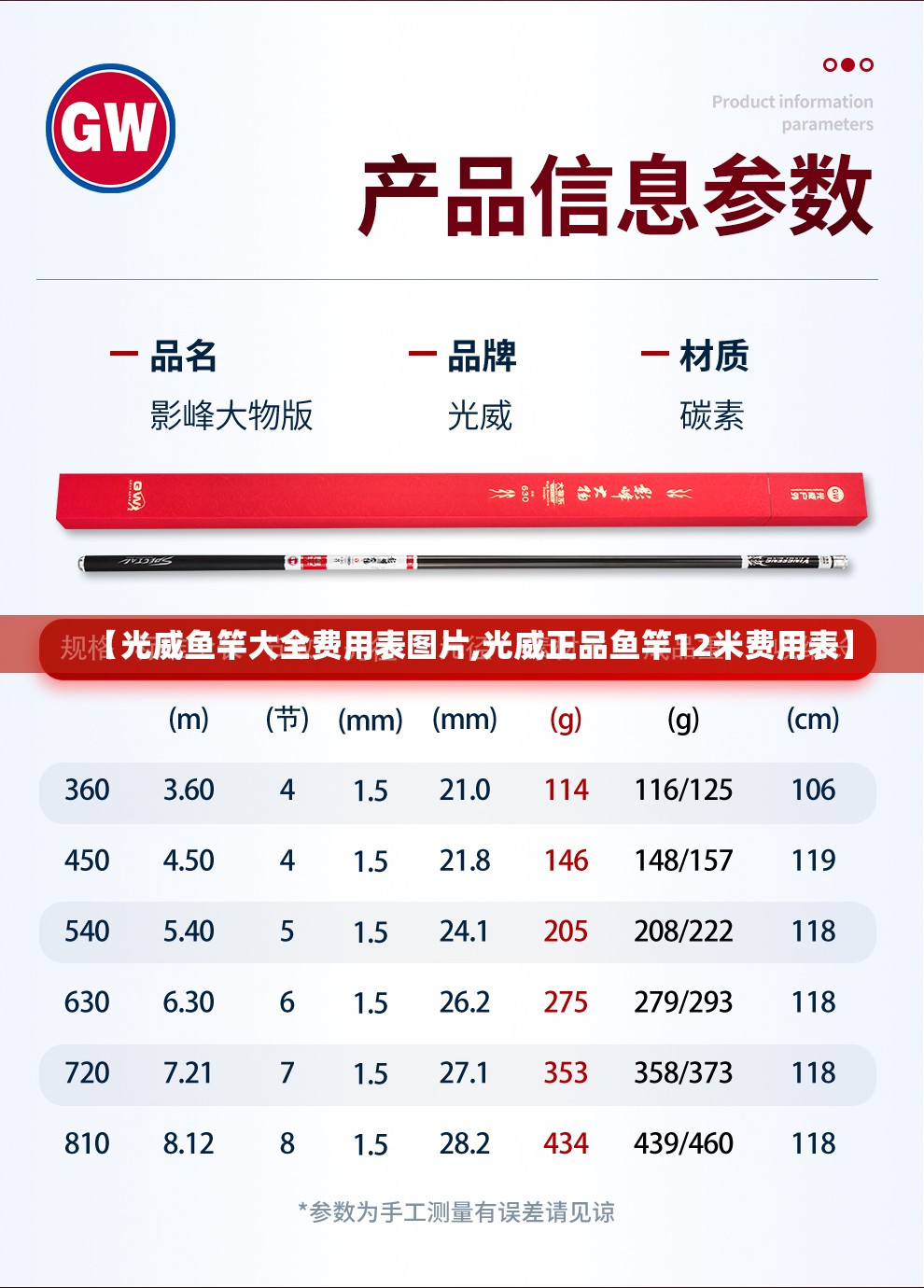【光威鱼竿大全费用表图片,光威正品鱼竿12米费用表】