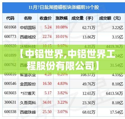 【中铝世界,中铝世界工程股份有限公司】