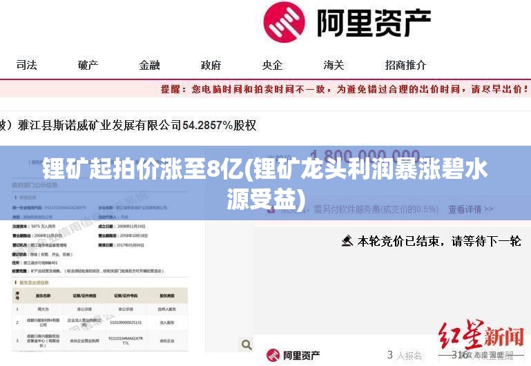 锂矿起拍价涨至8亿(锂矿龙头利润暴涨碧水源受益) 锂矿起拍价涨至8亿(锂矿龙头利润暴涨碧水源受益)