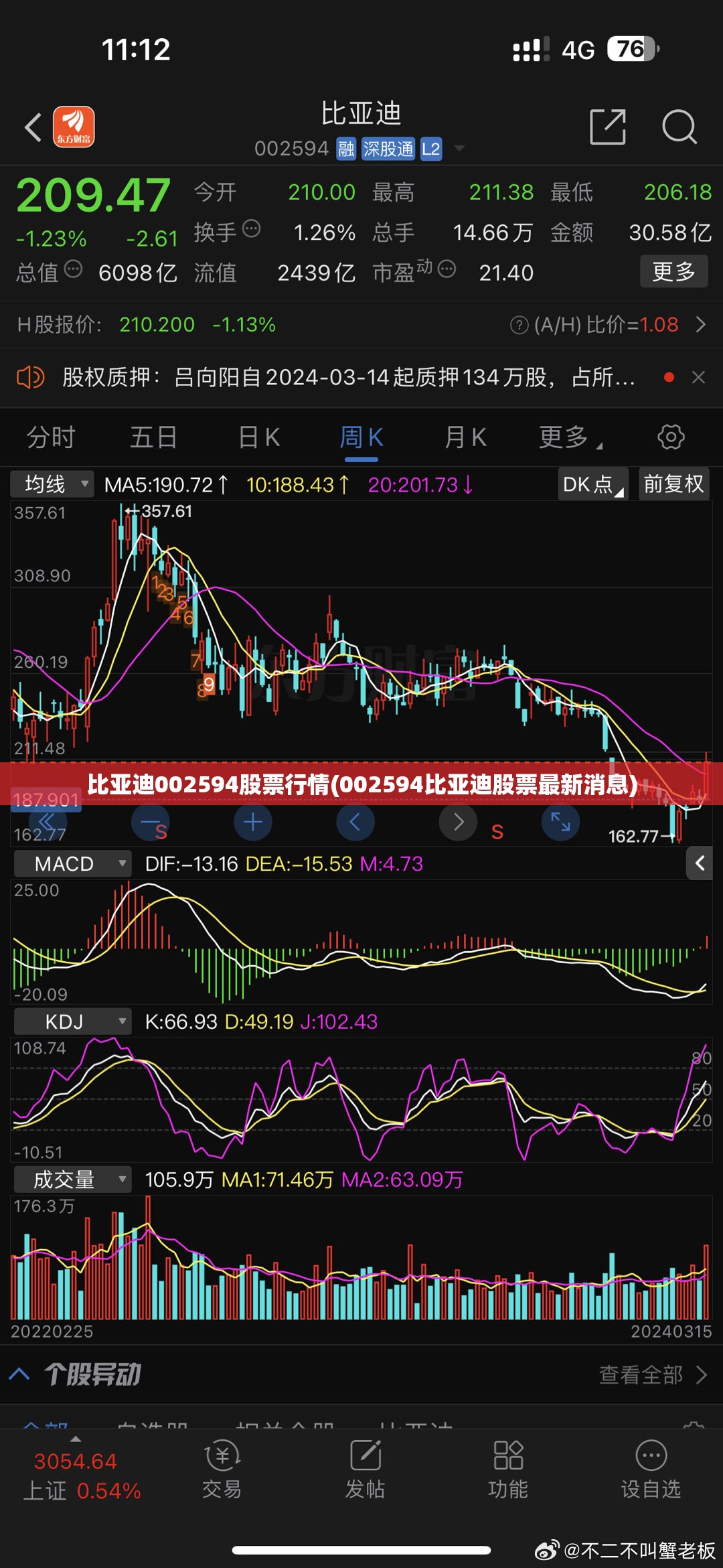比亚迪002594股票行情(002594比亚迪股票最新消息)