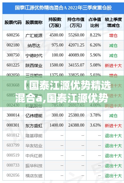 【国泰江源优势精选混合a,国泰江源优势精选混合A最新持仓明细】