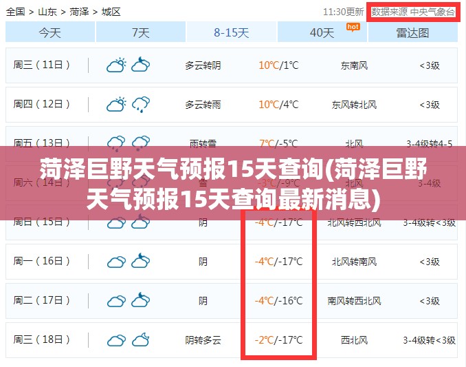 菏泽巨野天气预报15天查询(菏泽巨野天气预报15天查询最新消息) 菏泽巨野天气预报15天查询(菏泽巨野天气预报15天查询最新消息)