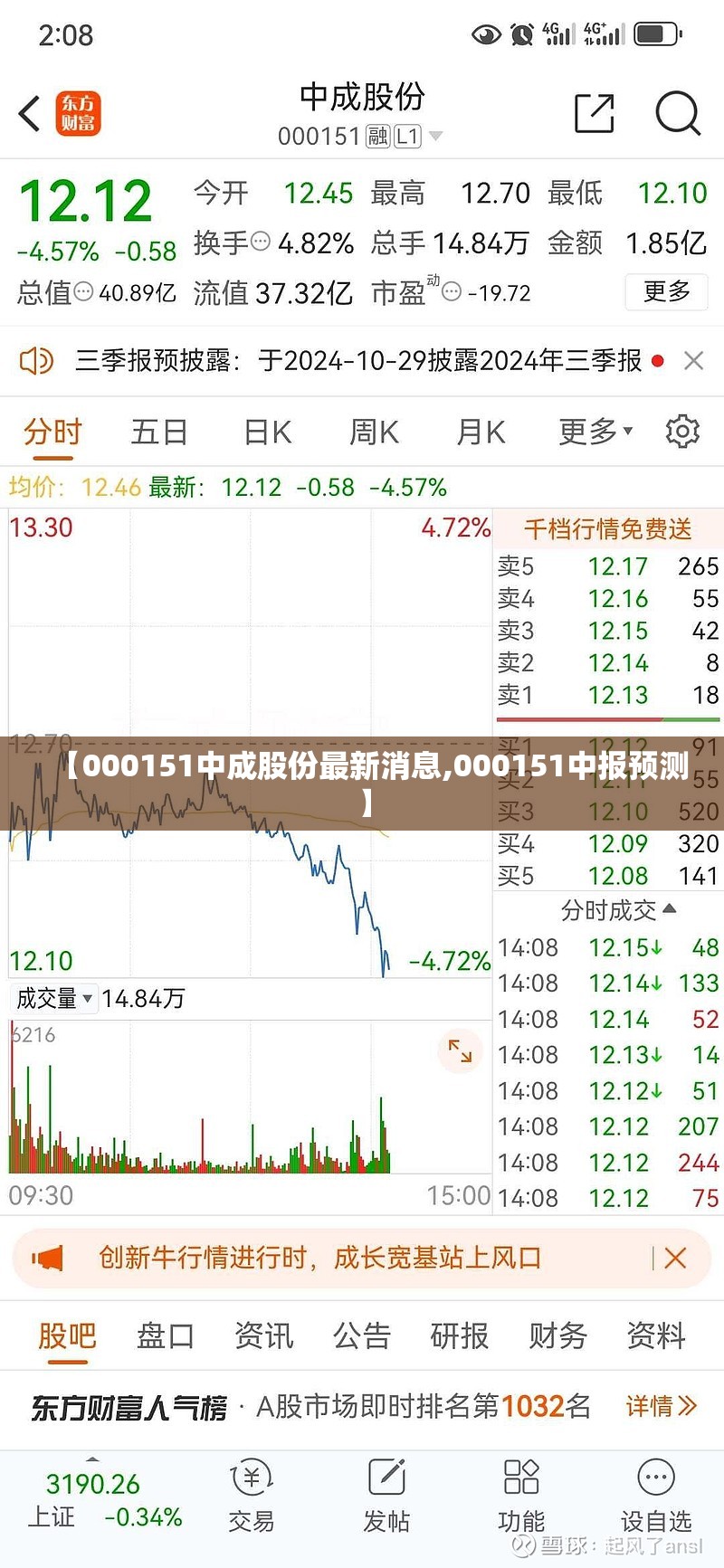 【000151中成股份最新消息,000151中报预测】