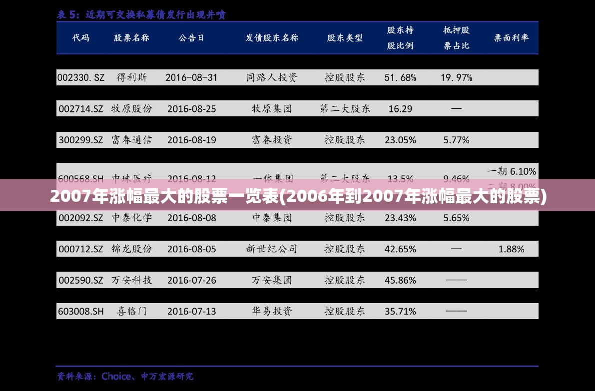 2007年涨幅最大的股票一览表(2006年到2007年涨幅最大的股票)