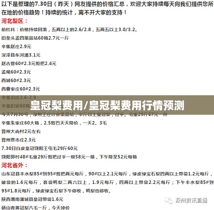 皇冠梨费用/皇冠梨费用行情预测